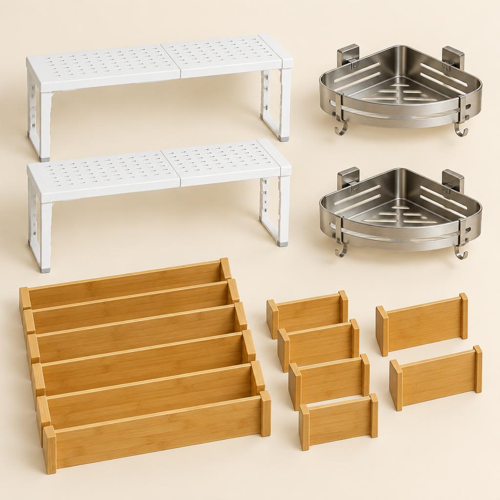 Bathroom Reset Kit organizers in a bright small bathroom